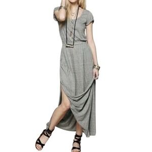 Free People Beach Maxi Dress Women Medium Gray Short Sleeve Summer Elastic Waist
